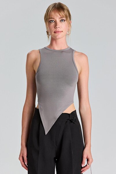 boutiquen 2734 Μοντέλο Ασύμμετρης Κοπής Γκρι Μπλούζα