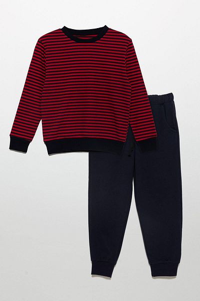 for you kids Navy Blue Striped Sweatshirt and Jogger Set