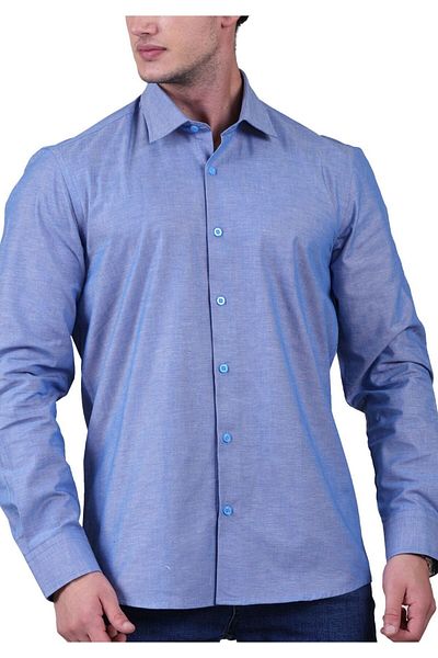 Exve Exclusive Cămașă pentru bărbați, albastru, uni, uni, din bumbac, respirabil, slim fit