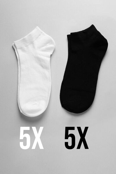 Black Arden Socks Unisex Siyah Ve Beyaz Patik Çorap 10 Çift