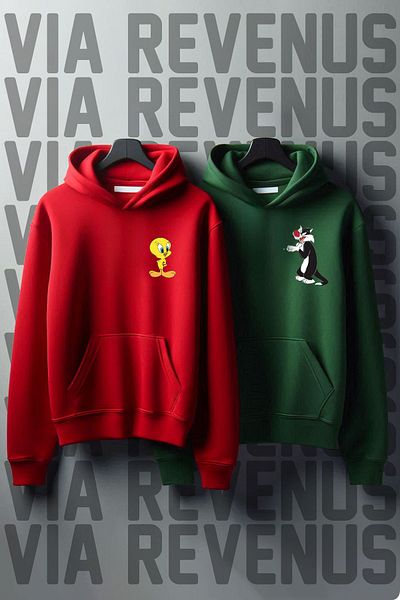 Vordevia Dear Tweety Sylvester Printed Oversize Combination Sweatshirt