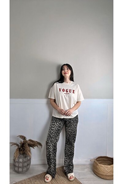 Muaz Leopar Desenli Straight Jean