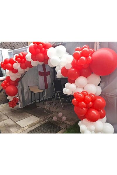 BEST PARTİ Pastel Red and White Balloon Chain 100 Pieces + 5 Mt Balloon Chain