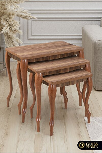 Guiss Home LEON 3’lü Gürgen Lükens  Ayak Mdflam Tabla Zigon Sehpa