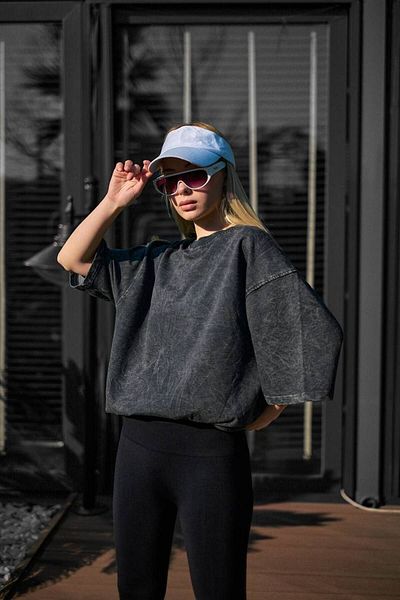 İLKCET MODA Λεπτομέρεια πλύσης Oversize Unisex χτενισμένο βαμβακερό μπλουζάκι