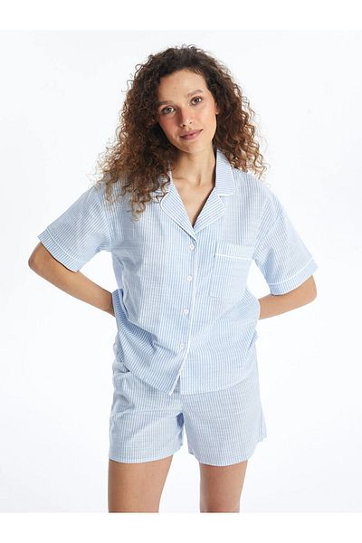 LC Waikiki LCW DREAM - Set de pijamale cu guler de cămașă cu mânecă scurtă în dungi