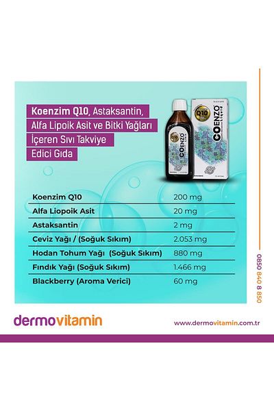 Dermovitamin Coenzo Q10 - 150 ml Supplement with Alpha Lipoic and Astaxanthin