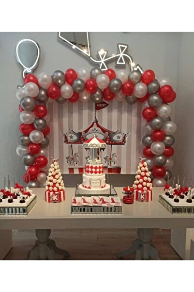 BEST PARTİ 100 Metallic Balloons (red-silver-white Mixed 5 m Balloon Chain