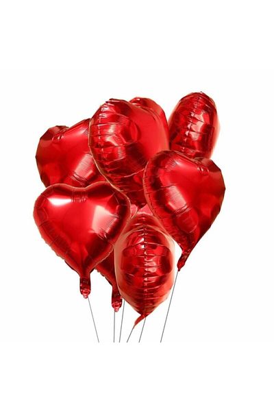 He2 Balon Red Heart Foil Balloon Set Heart Balloon 45 cm 10 Pieces