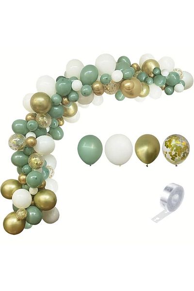 HKNYS Mildew Green White Pastel Gold (gold) Chrome (mirrored) Balloon Chain Set 100 Pieces
