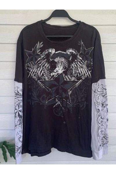 Köstebek Λεπτό φούτερ με λευκά μανίκια Eagle Wing Cyber Grunge