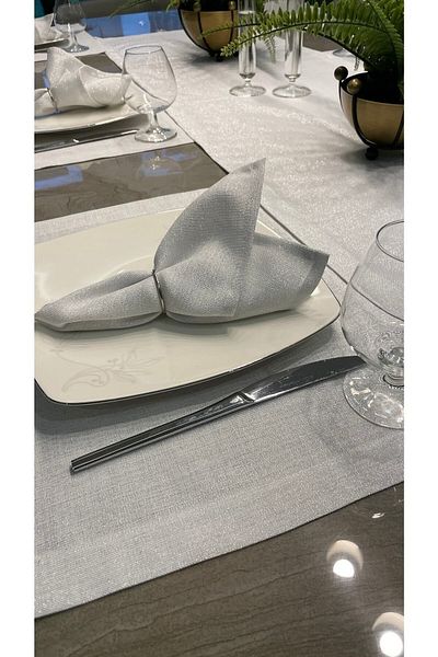 Decamor home Set de roșu de loc și alb cu sclipici argintiu din in