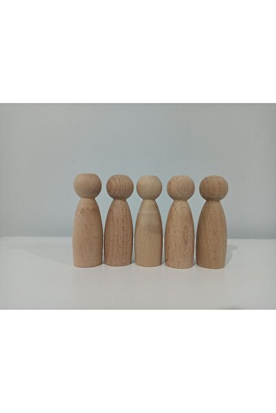 Gepetto Kayın Ağacından Ahşap Ham Peg Bebek 5'li Kadın Figürü Pegdoll