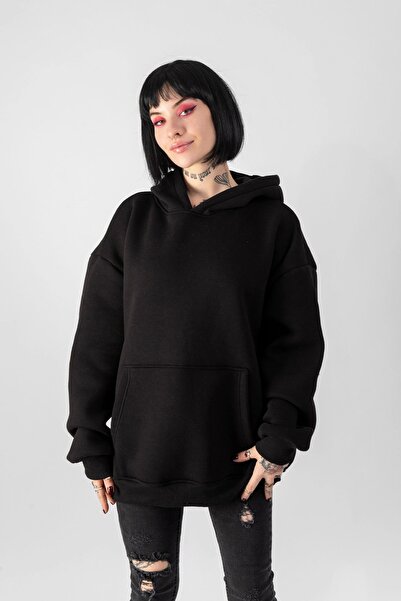 Sekizbiraltı Basic Oversize Unisex Μαύρη κουκούλα