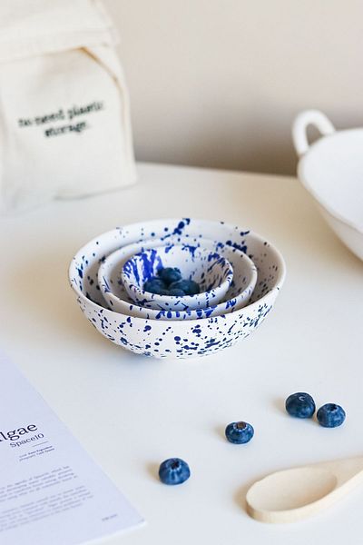 Beige & Stone Ceramic Navy Blue Spotted Salad Bowl Breakfast Presentation Bowl Set of 3