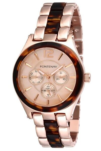 Fontenay Color Function Rose and Leopard Patterned Steel Women's Wristwatch - Fn-4006.2R