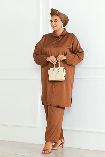 MAY MARA Plus Size Woven Shirt and Slit Long Tunic Pants Set