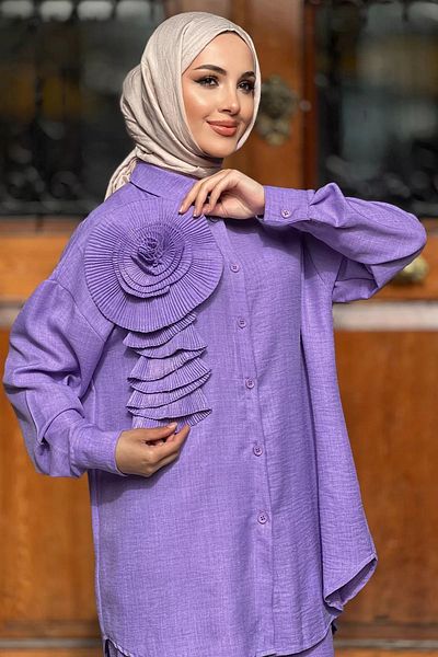 julude K.Lila Rose Motif Women's Summer Hijab Pants and Shirt Set