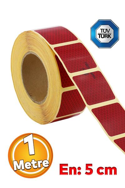 Badem10 Red Reflective Phosphorescent Cut Strip Tape - 1 Meter, Tuvturk Approved, 5 Cm Warning Tape
