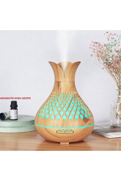 Butfulake Aroma Difüzörü Buhar Ultrasonik  Led Işıklı Aromatik Ev ve İşyeri Hava Nemlendirici Kumandalı