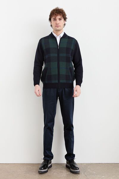 Desen Triko Erkek Hakim Yaka Kareli Pike Dokuma Mont K.Lacivert