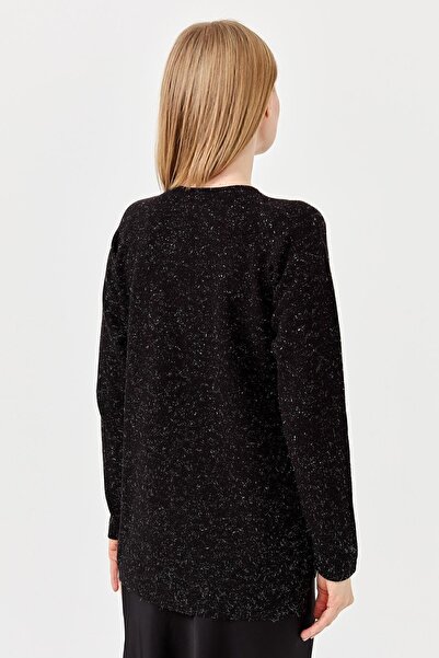 Desen Triko Bluză tricotată din alamă de damă neagră