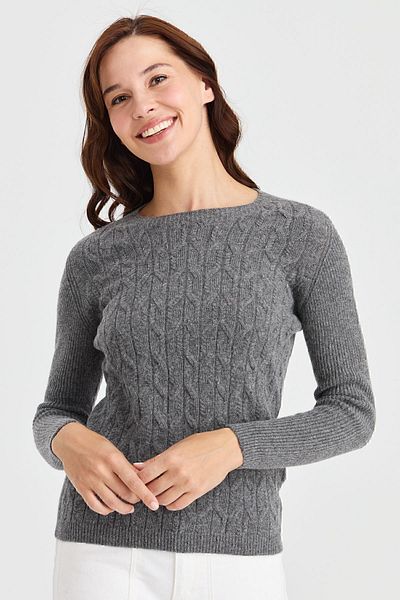 Desen Triko Women's Crew Neck Front Loose Wool Sweater Smoked