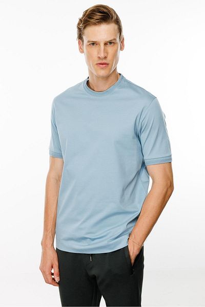 Desen Triko Μπλε Basic Βαμβακερό Ανδρικό T-shirt - O-Neck
