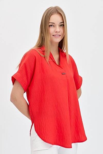Desen Triko Women's Buckle Front Blouse Coral