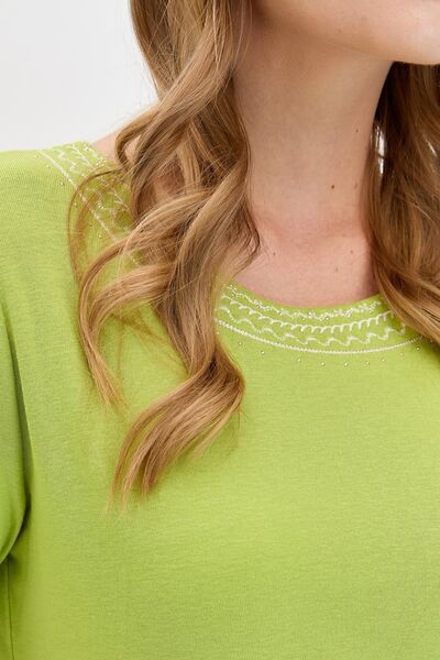 Desen Triko Γυναικείο μπλουζάκι με κέντημα με γιακά O Neck F.Green