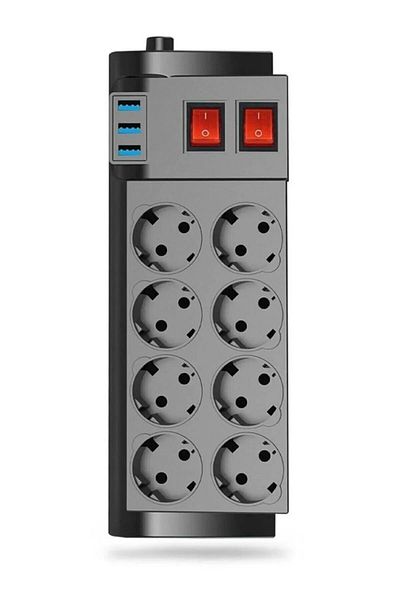 asua Thermal Current Protected 8-Piece Extension Cable 3 X USB 2 Mt 16 Amps