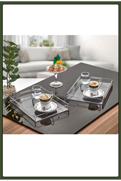 EZMK EV GEREÇLERİ Şeffaf Pleksi Tepsi, Servis Sunum Tepsisi - Sunumluk - 2 Adet