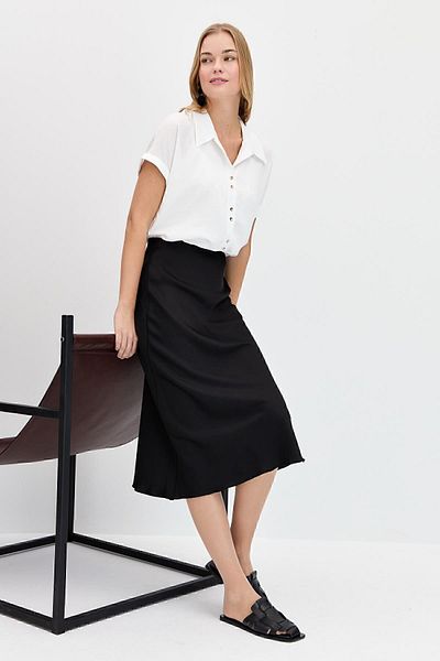 Desen Triko Women's Low Sleeve Satin Shirt Ecru