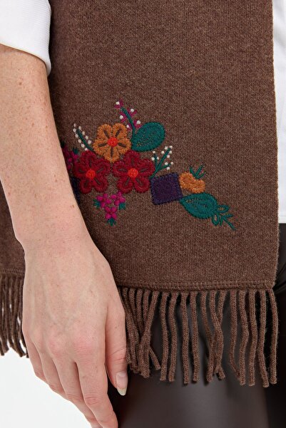 Desen Triko Brown Embroidered Wool Vest - Null Collar, Embroidered Skirt D. Brown