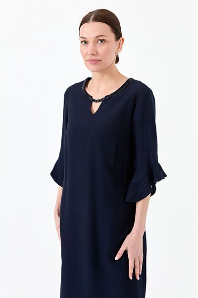 Desen Triko Accesoriu lant pentru guler Rochie de in Albastru bleumarin