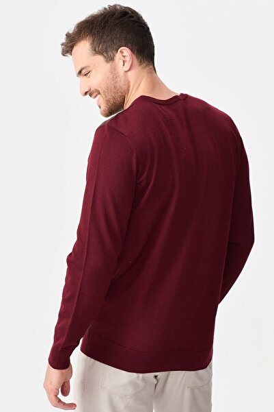 Desen Triko Ανδρικό μάλλινο πουλόβερ μπορντό με μοτίβο στο μπροστινό μέρος