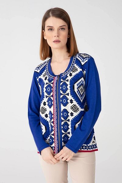 Desen Triko Cardigan cu model pentru damă, cu gât turnu, cu fermoar în față