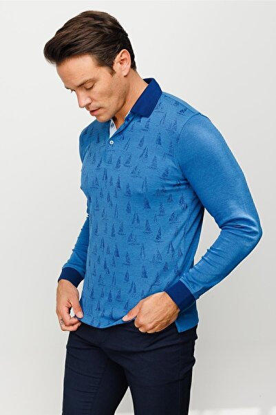 Desen Triko Чоловічий світшот з коміром-поло та вітрильним візерунком Saks