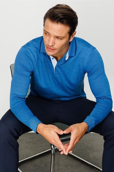 Desen Triko Ανδρικό μακρυμάνικο φούτερ Polo Neck με τετράγωνο σχέδιο Saks