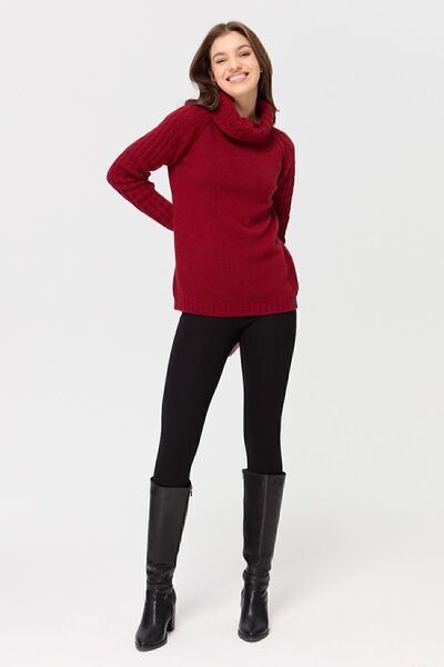 Desen Triko Women's Degaje Collar Sleeves and Collar Hair Knitted Wool Sweater V.Red