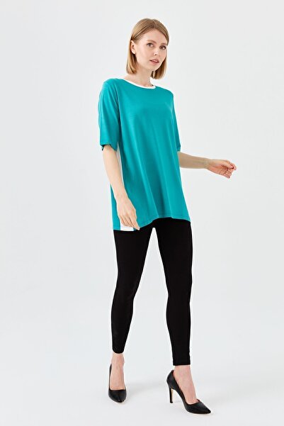 Desen Triko Γυναικείο μπλουζάκι με λαιμόκοψη από βαμβακερό χτενισμένο πράσινο