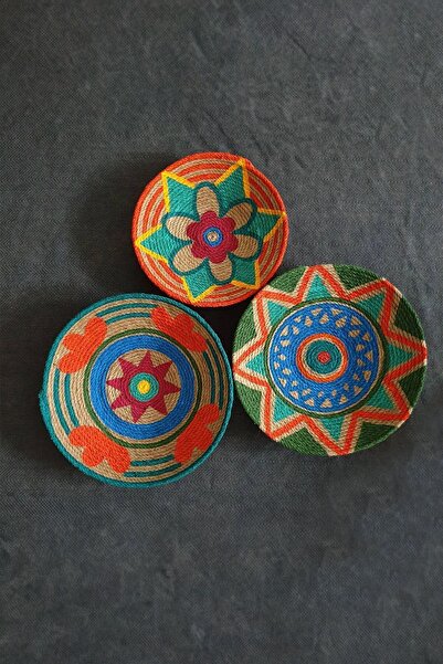 Sarmal Design Hasır Duvar Tabağı Seti, Renkli Duvar Tabağı