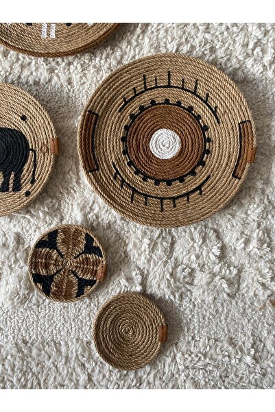 Bohemyuva Africa Dessert 5'li Bohem Afrika Etnik Hasır Duvar Tabak Seti