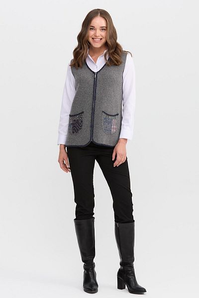 Desen Triko Women's V-Neck Water Stone Beaded Embroidered Short Wool Vest Smoked