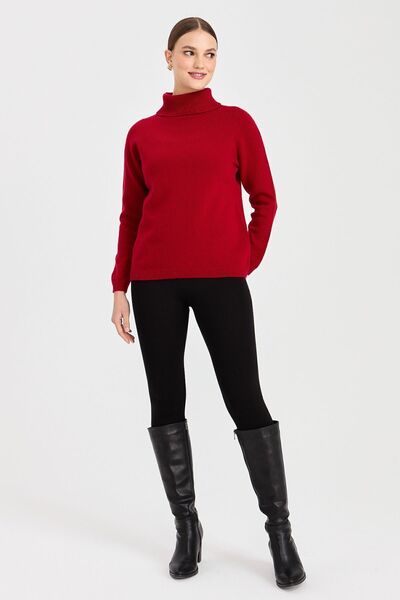 Desen Triko Women's Full Turtleneck Classic Wool Sweater Red