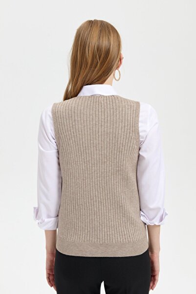 Desen Triko V-neck Women's Vest - Seamless, Mink