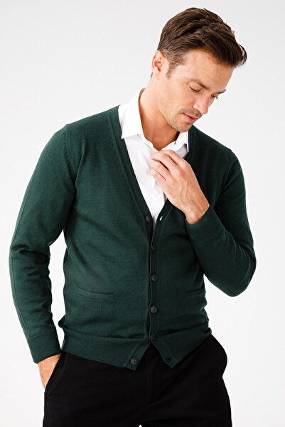 Desen Triko Ανδρικό πλεκτό πουλόβερ με λεπτή κορδέλα με κουμπιά μπροστά με λαιμόκοψη σε σχήμα V Nefti