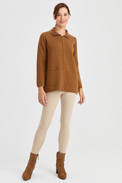 Desen Triko Women's Polo Collar Lace Embroidered Wool Cardigan K.Taba
