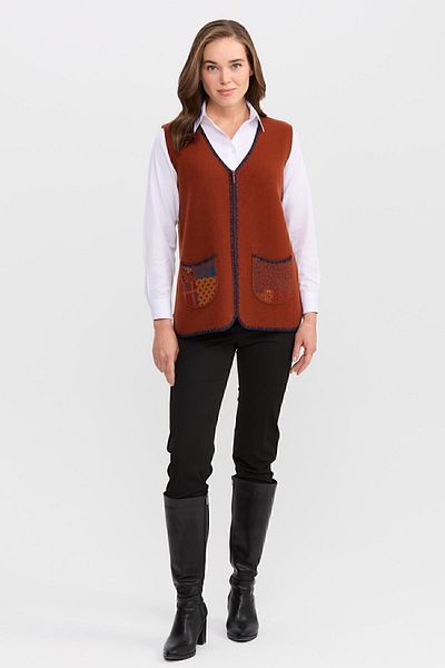 Desen Triko Women's V-Neck Water Stone Beaded Embroidered Short Wool Vest A.taba