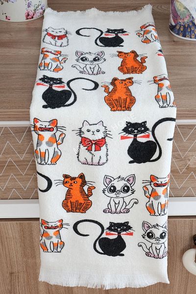 Meslina Home 40x60 Cm Prosop de bucătărie cu imprimeu pisică portocalie - cârpă pentru uscare și prosoape pentru mâini și față